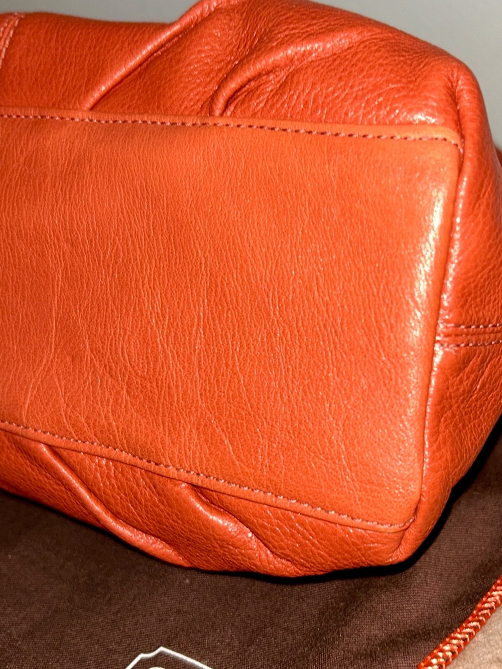 Coach Madison model, the Sophia Satchel. Upcycled Mushroom Charm and Dust Bag - Picture 8 of 10